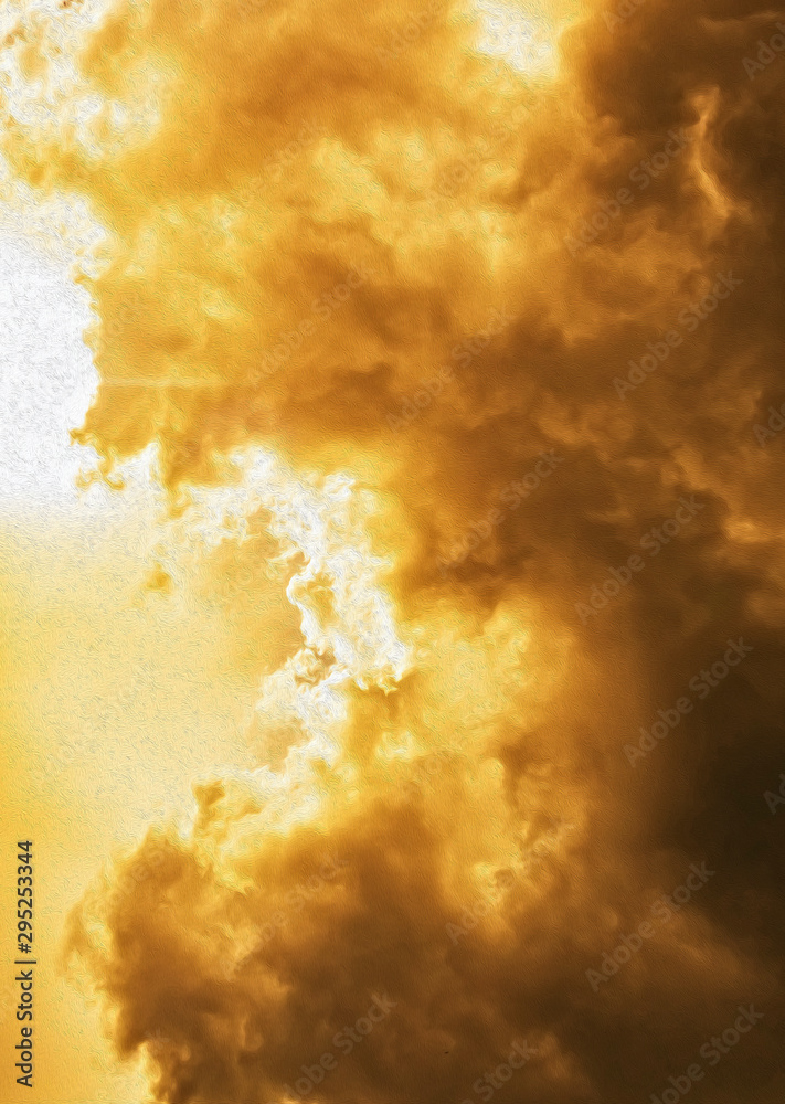 Cloud dramatic large. Sky sunlight cloudscape Background. Oil Paint filter