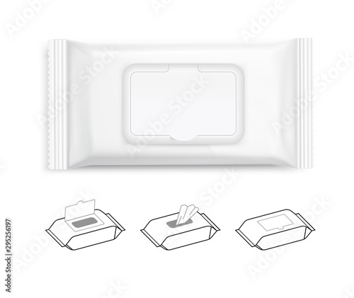 Wet wipes flow pack isolated on white background. Template for your design. Vector illustration