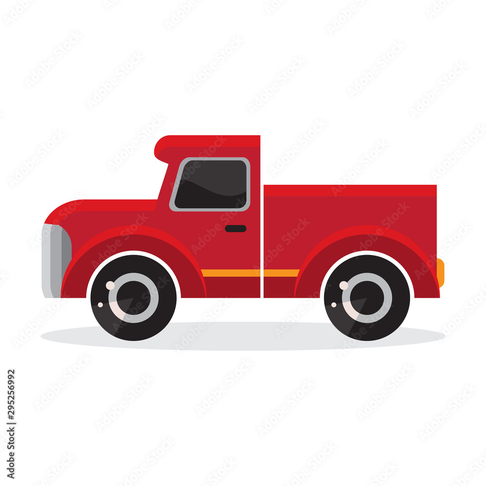 Red cartoon car in flat vector. Transport vehicle. Toy car in children's  style. Fun design for sticker, logo, label. Isolated object on white  background. The view from the side. Stock Vector |