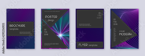 Black brochure design template set. Neon abstract 