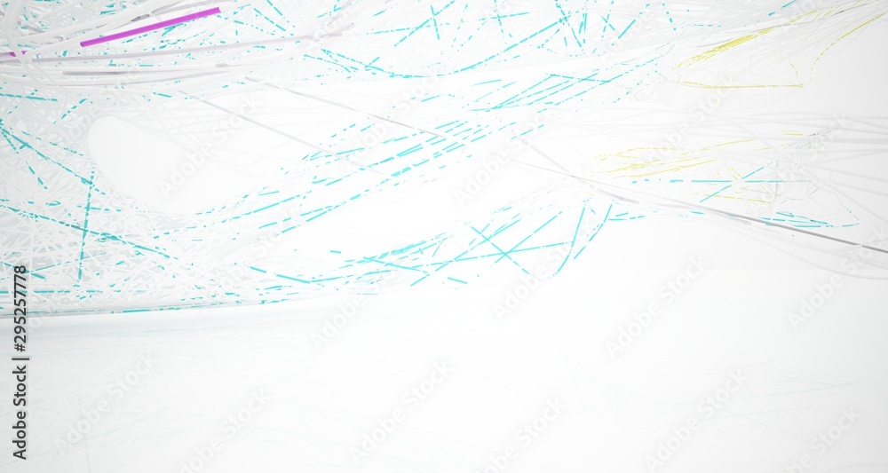 Abstract architectural white and glass gradient color smooth wire interior of a minimalist house with large windows.. 3D illustration and rendering. Abstract architectural white and glass gradient color smooth wire interior of a minimalist house with large windows.. 3D illustration and rendering.
