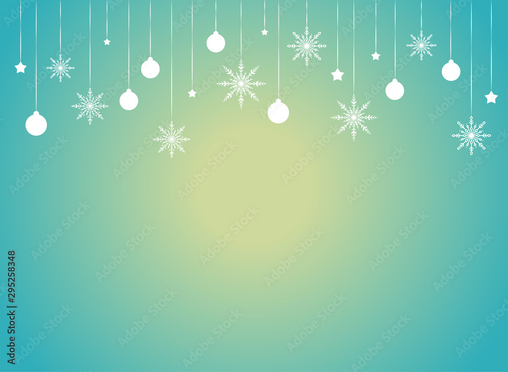 Winter border with flat white snowflakes, stars and ribbons on blue background with yellow highlight. Winter border with flat white snowflakes, stars and ribbons on blue background with yellow highlight.