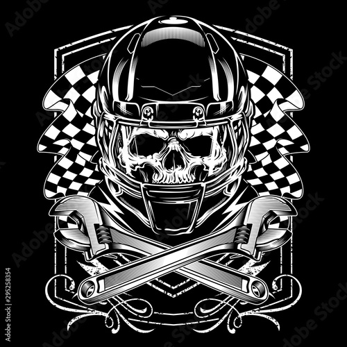 skull with helmet.vector hand drawing