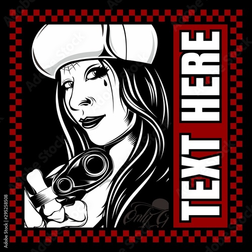 women wearing hat holding gun-vector