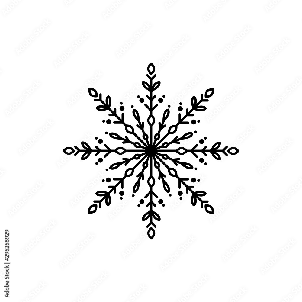 black flat outline snowflake icon isolated on white. New Year pictogram. black flat outline snowflake icon isolated on white. New Year pictogram.