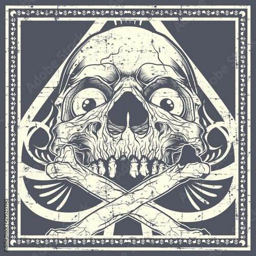 grunge style skull with crossbones.