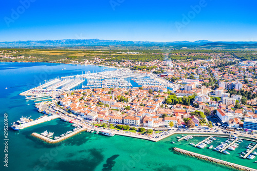 Croatia, town of Biograd na Moru, aerial view of marina and historic town center