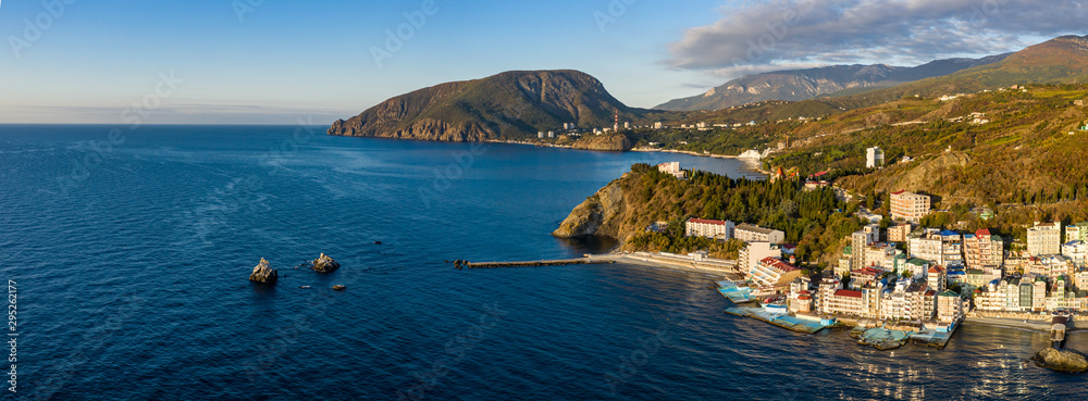 Aerial drone panoramic view landscape of South Cost of Crimea