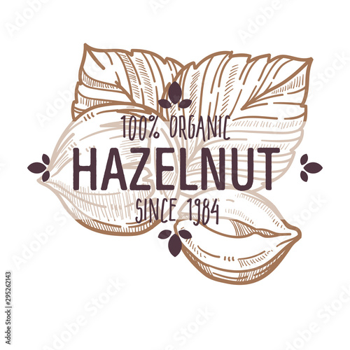 100 percent organic hazelnut in shell and cracked open label for all natural food packaging design