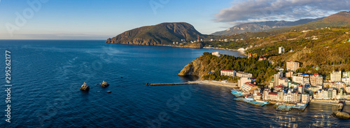 Aerial drone panoramic view landscape of South Cost of Crimea