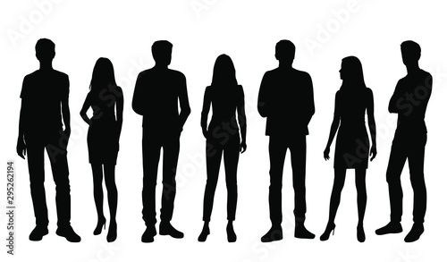 Obraz na plátně Vector silhouettes of  men and a women, a group of standing business people, bla