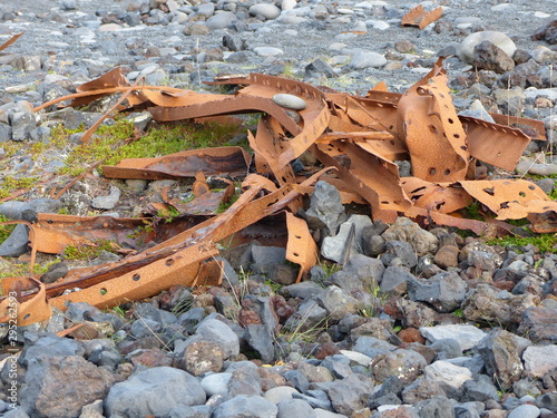  On the beach of Dritvik lie many debris of a British fishing trawler, which stranded here in March 1948. photo