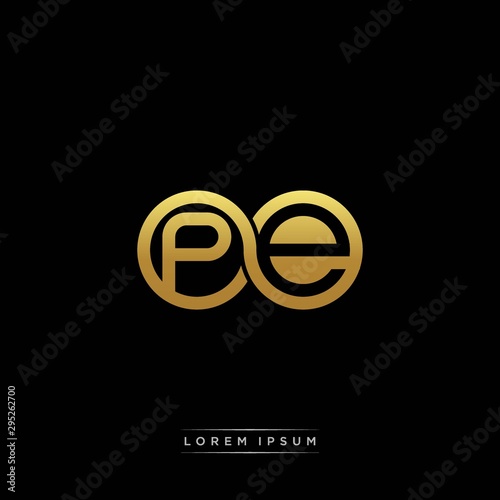 PE initial letter linked circle capital monogram logo modern template silver color version