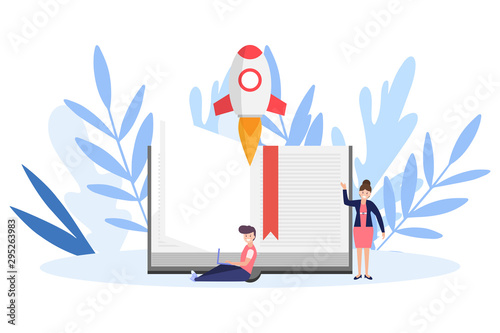 Education and learning online web page.Flat vector illustration isolated on white background. Can use for web banner, infographics, web page.