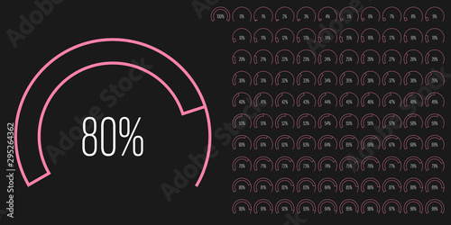 Set of circular sector percentage diagrams meters from 0 to 100 ready-to-use for web design, user interface UI or infographic - indicator with pink