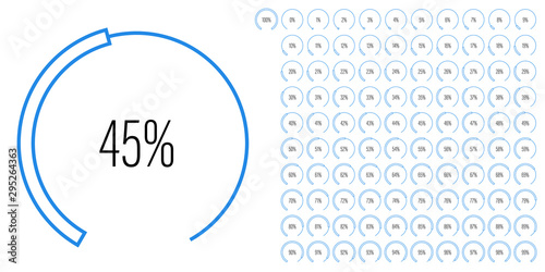 Set of circular sector percentage diagrams meters from 0 to 100 ready-to-use for web design, user interface UI or infographic - indicator with blue