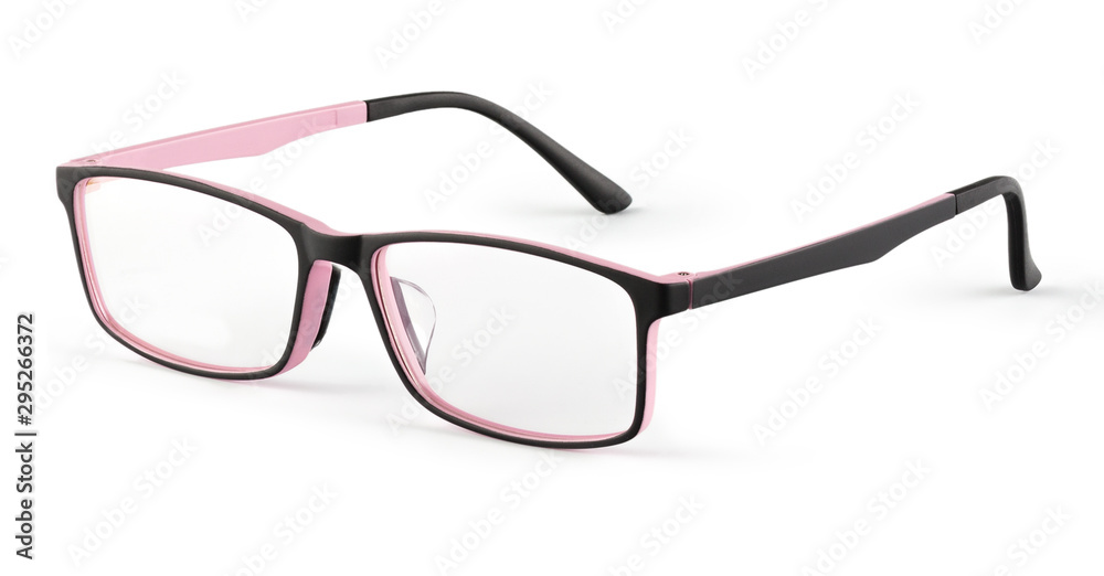 Plastic color eyeglass on the white background. Isolated eyeglass.