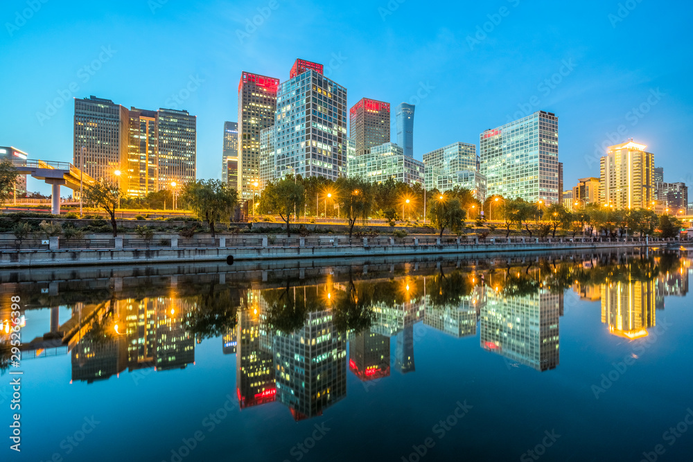 Obraz premium Downtown City skyline along the River in Beijing,China.