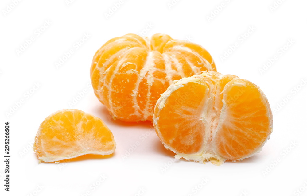 Peeled tangerine with slices isolated on white background Peeled tangerine with slices isolated on white background