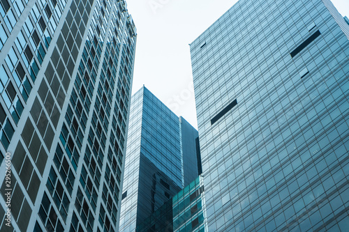 Close-Up of Modern Office Buildings in city of China.