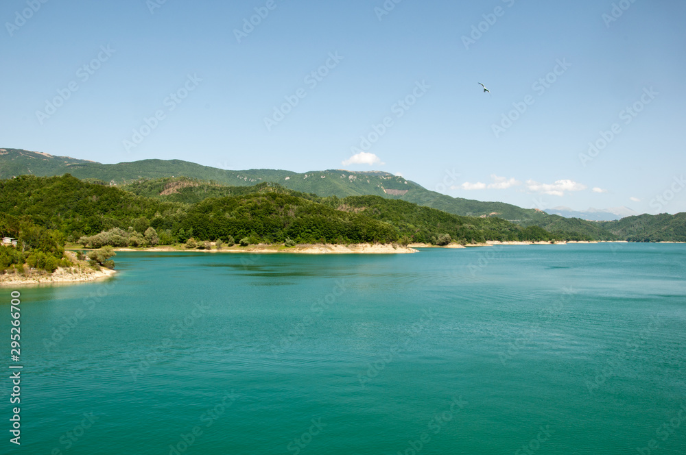 Fototapeta premium Lake of Salto (Lago del Salto) in central Italy. Panoramic view of the lake. Lazio's largest artificial lake.