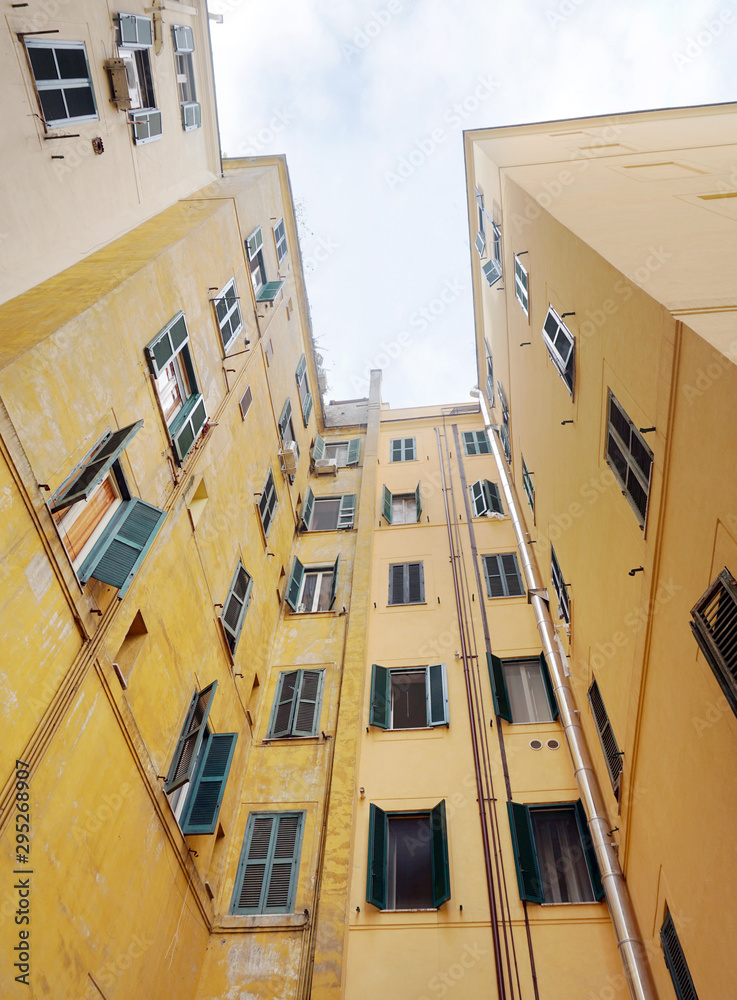 Multistorey apartment buildings. View from the bottom up. Rome, Italy