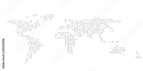 Pixelized map of World. Front perspective. Black vector map