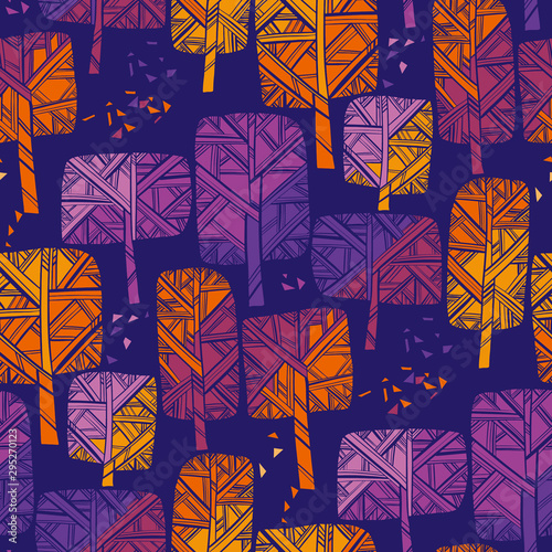 Bright vivid autumn park tree seamless pattern