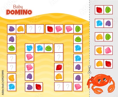 Activity for pre sсhool years kids and toddlers. Educational children game. Baby domino. Cartoon cute crab.