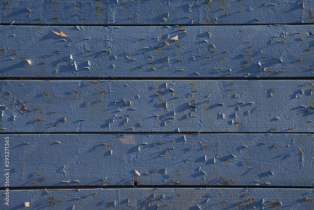 Closeup view of blue wooden wall as background.
