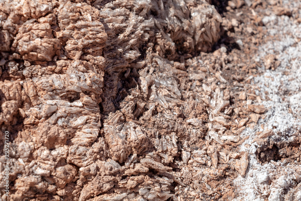 Salt crystals on the salty surface of desert close up. Natural background with copy space Salt crystals on the salty surface of desert close up. Natural background with copy space