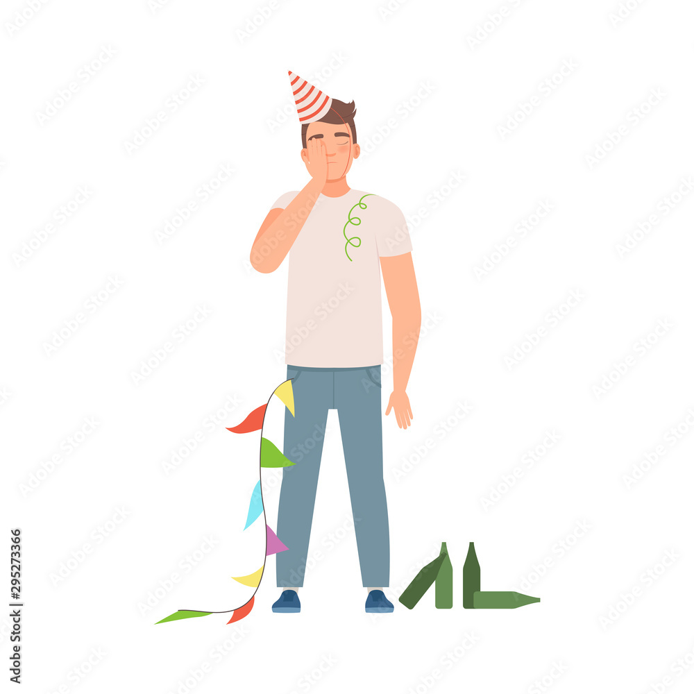 Fototapeta premium Man with a hangover after party vector illustration set