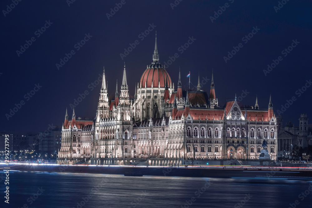 Budapest, Hungary - The amazing illuminated Hungarian Parliament building by the River Danube at blue hour
