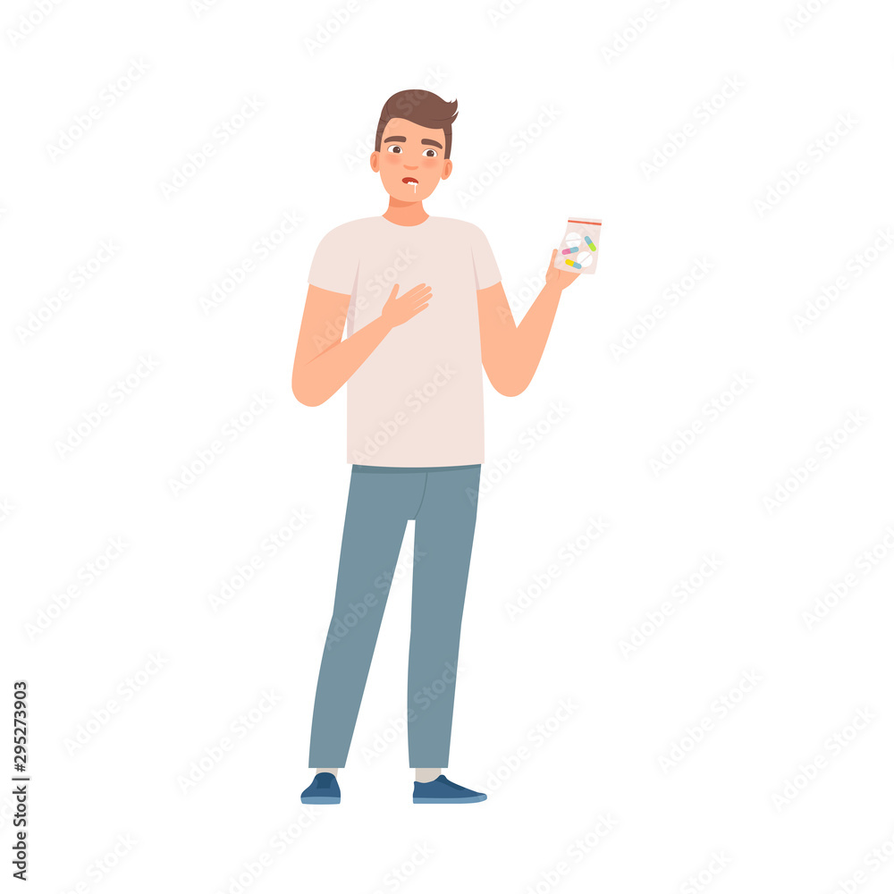 Man holds drugs, Drag addict bad habit illustration vector Man holds drugs, Drag addict bad habit illustration vector