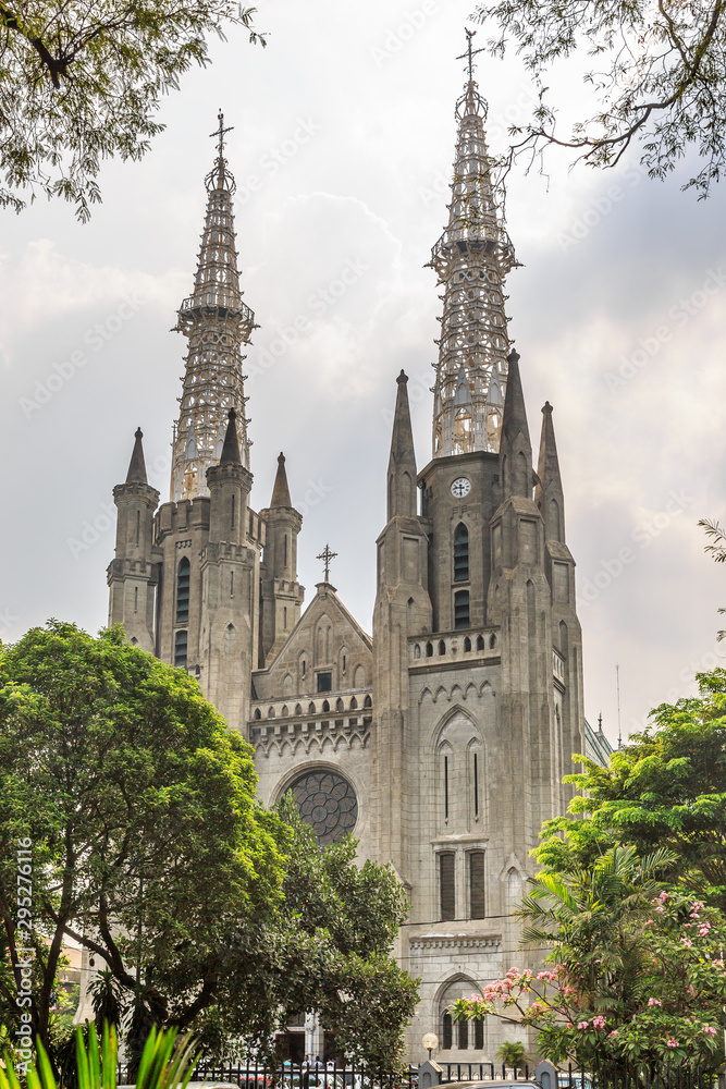 Beautiful view of The Church of Our Lady of Assumption, aka the Jakarta cathedral or Gereja Katedral, in Jakarta, Indonesia
