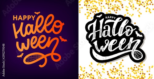 Happy Halloween Text Banner, Vector lettering calligraphy