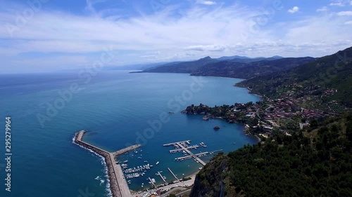 Cefalu village, Italy coastline. 4k aerial