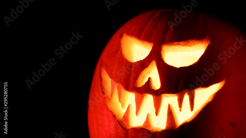 Closeup of lighted Jack O´Lantern halloween pumpkin