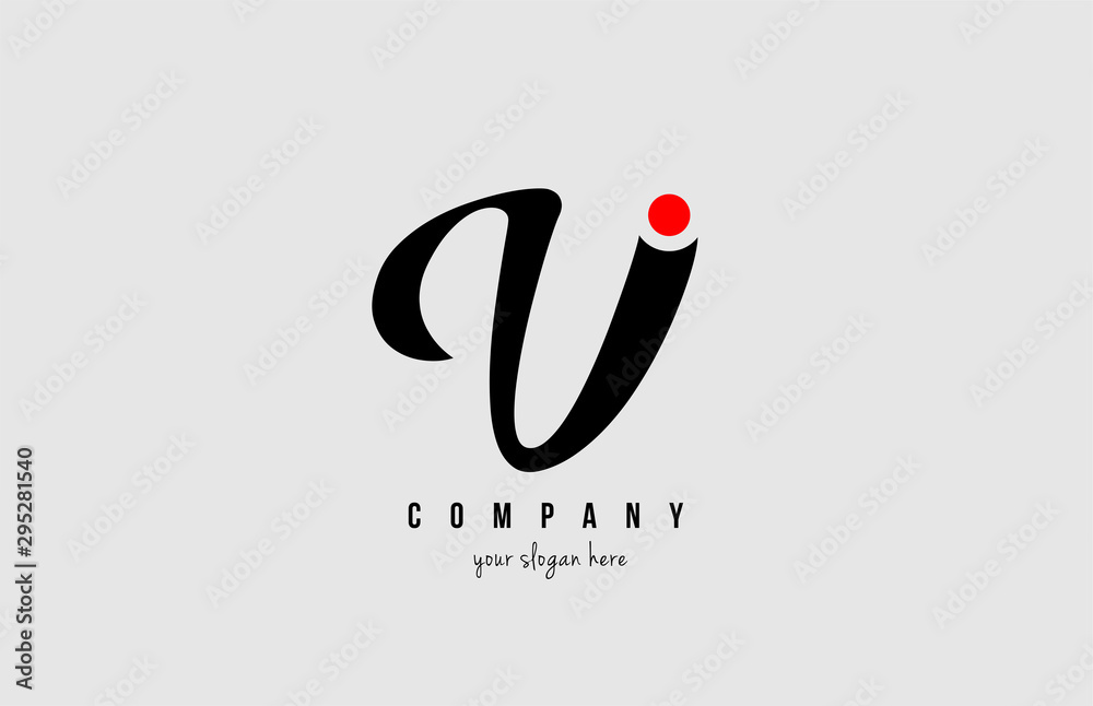 V black and white alphabet letter with red circle for company logo icon