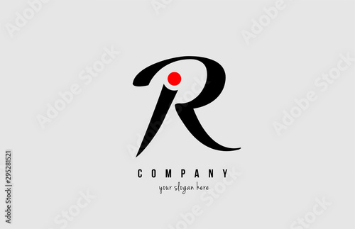 R black and white alphabet letter with red circle for  company logo icon design