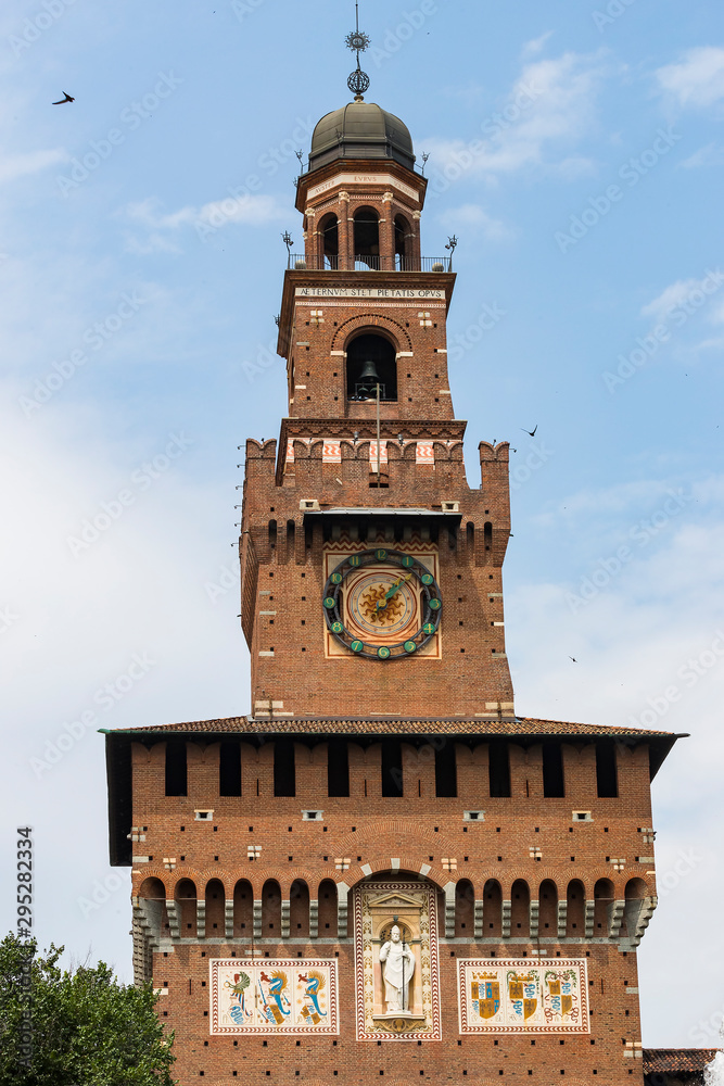 Fototapeta premium Elements of the architecture of the ancient Castle of Sforza in Milan Italy. 