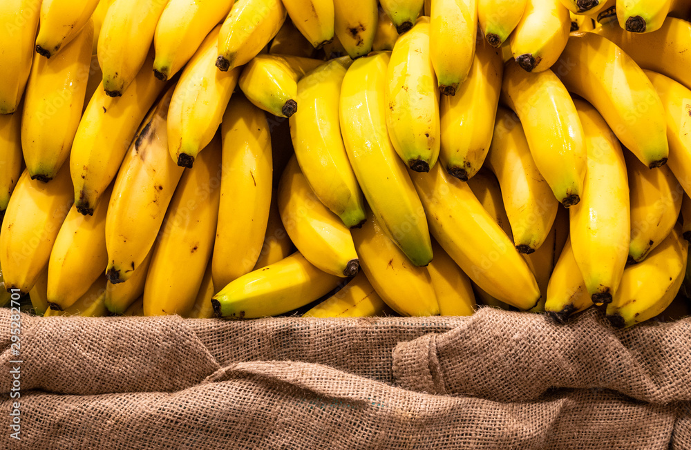 Close up on ripe bananas for sale in a supermarket