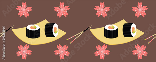 Cute japanese food inspired seamless horizontal border pattern background .