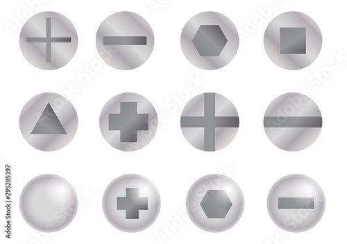 Metal bolt heads. Set