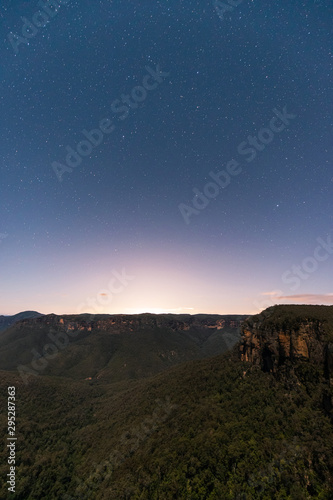 Starry clear sky at Blue Mountains. Sydney  Australia.