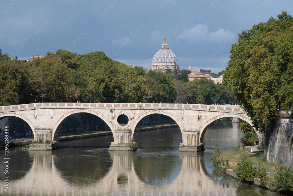 River Tiber and sisto bridge with St Peters behind  Rome...
