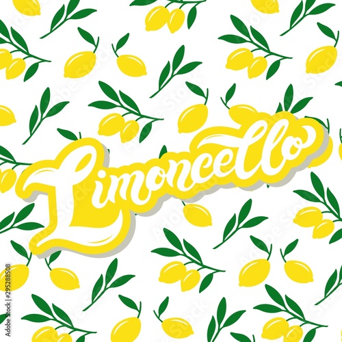 Limoncello. The name of Italian lemon liquor. Hand drawn lettering. Vector illustration. Best for souvenir products. photo