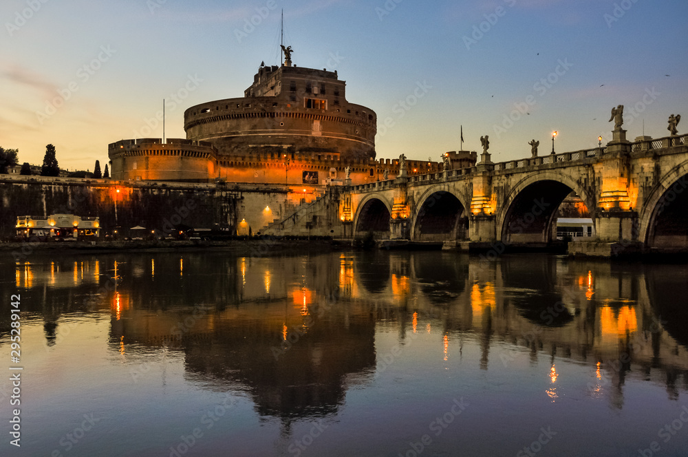 Rome Italy beautiful old capital city center Castel Sant Angelo reflection