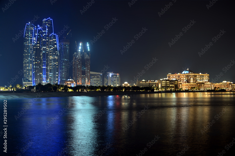 Skyline of Abu Dhabi at night, UAE