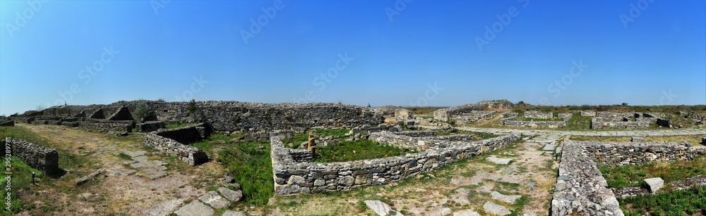 Ruins of Histria Fortress, Constanta County - Romania 29.Aug.2018. The Histria fortress was the oldest certified city on the current territory of Romania 630 BC. Ruins of Histria Fortress, Constanta County - Romania 29.Aug.2018. The Histria fortress was the oldest certified city on the current territory of Romania 630 BC.